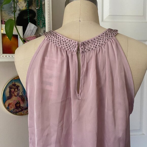 VIOLET & CLAIRE Pale Pink satin Rhinestone Studded High Halter Neck Tank *SM* - Picture 5 of 6